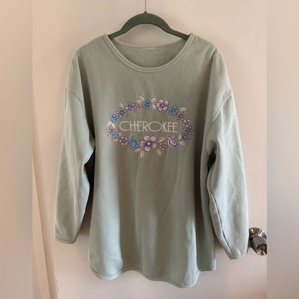 Y2K Cherokee Embroidered Oversized Sweatshirt - Sage